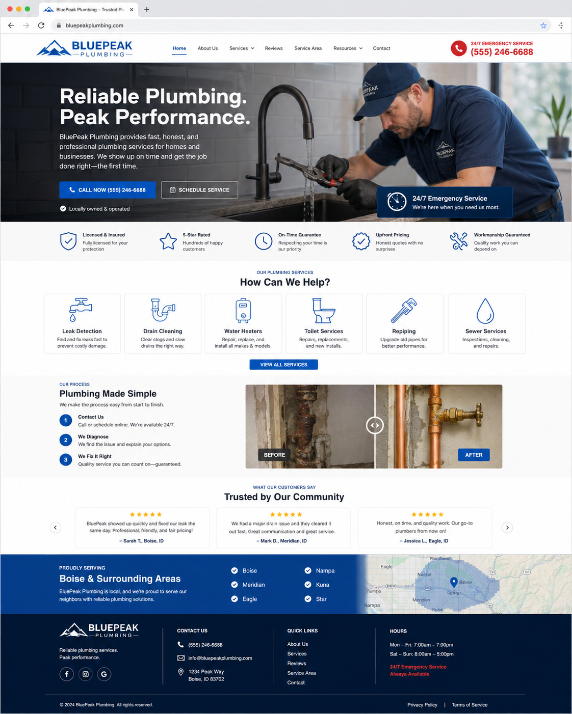 BluePeak Plumbing website showcase