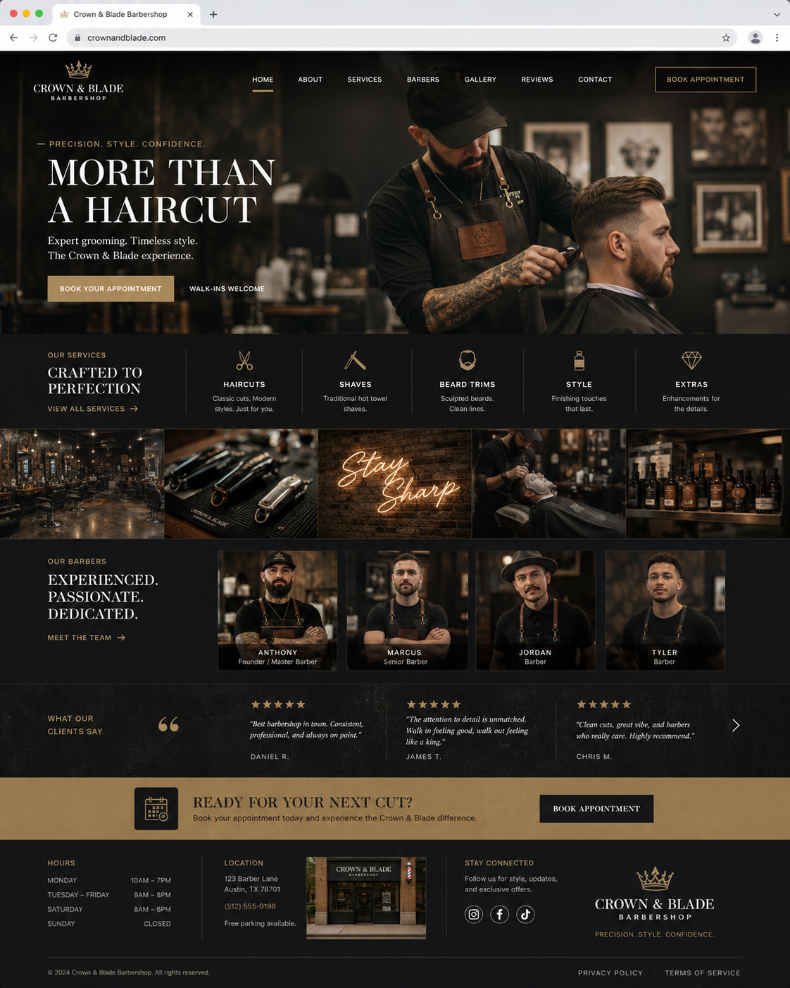 Crown & Blade Barbershop website showcase