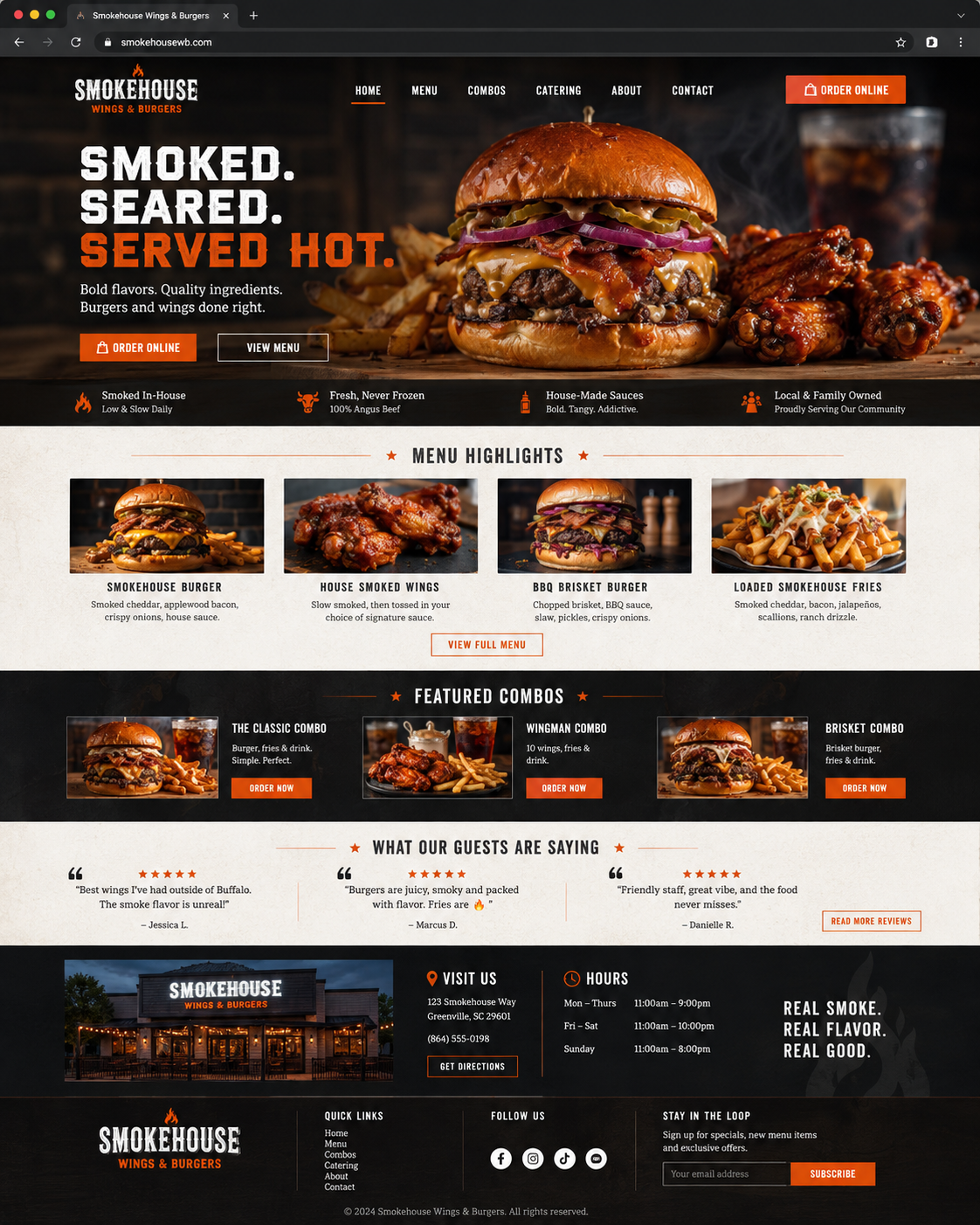Smokehouse Wings & Burgers website showcase